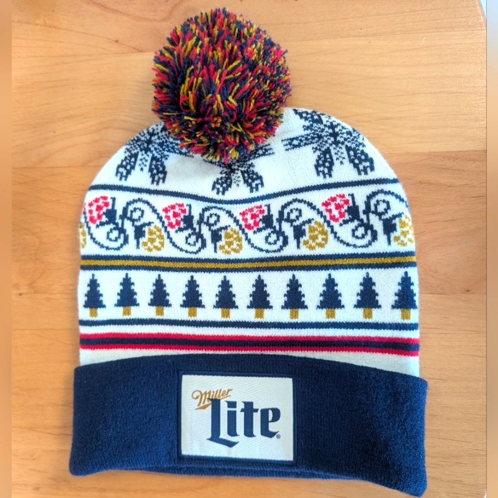 Miller Lite Beer Beanie Branded Winter Toque With Pom Pom